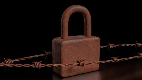 The Rusty lock for Cybersecurity  or technology  concept 3d  rendering.. Stock Illustration