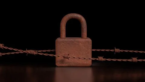 The Rusty lock for Cybersecurity  or technology  concept 3d  rendering.. Illustrazione stock
