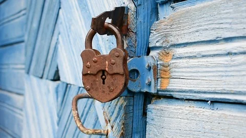Rusty lock on the door Stock Footage 110841323