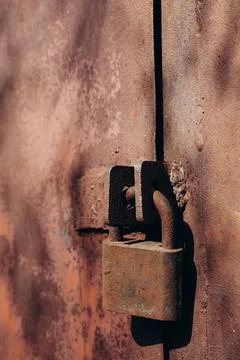 A rusty lock on the door Stock Photos