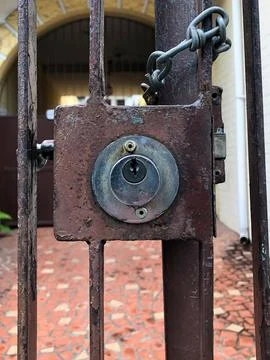 Rusty Lock on Iron Gate Stock Photos