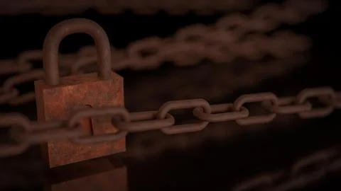 The Rusty lock for protection or security concept 3d Rendering. Illustrazione stock