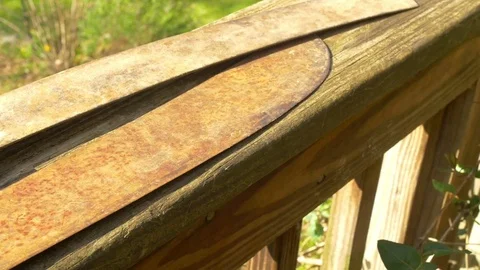 Rusty machette machettes machete Stock Footage 74481465