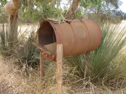 Rusty mail box in Australian outback Stock Photos