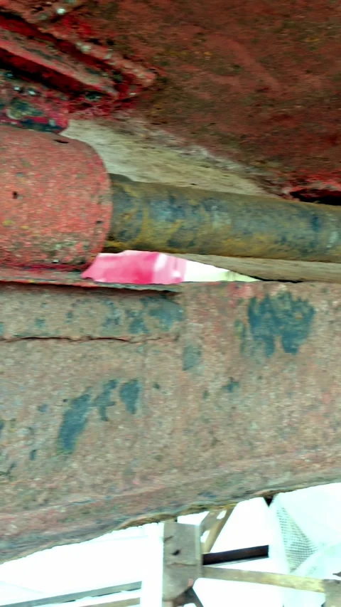 Rusty main rotor in the shipyard prepares for restoration and repainting process Stock Footage 291038839
