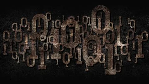 Rusty matrix binary code, outdated software, dark rusted cellular background Stock Illustration