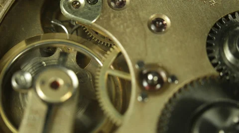Rusty Mechanism Old Clock Interior Spiral System Spinning Working Rotating Ruby Stock Footage 35870357