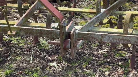 Rusty metal agricultural plow implement close up Stock Footage 331252462