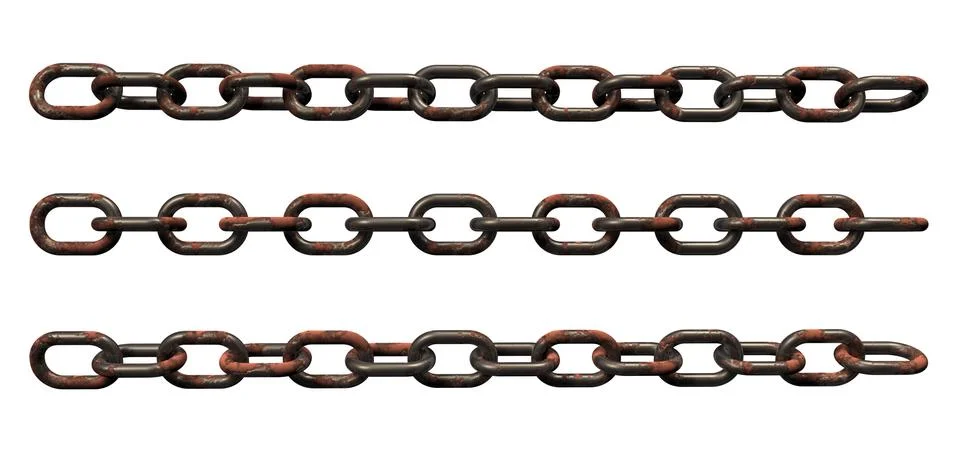 Rusty metal chains on white background - 3d illustration Stock Illustration