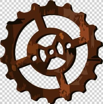 Rusty metal cogwheel is appearing in flat style on transparent background, Stock Illustration