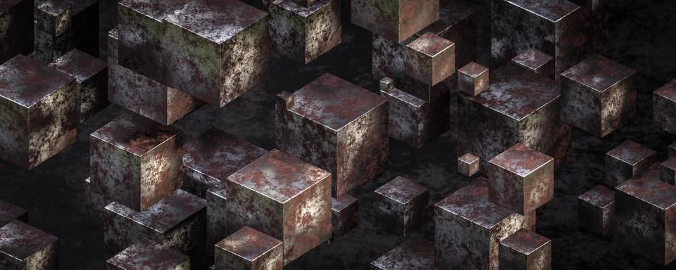 Rusty metal cube object 3d render illustration Stock Illustration