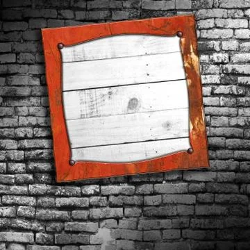Rusty metal frame on brick wall. Stock Illustration