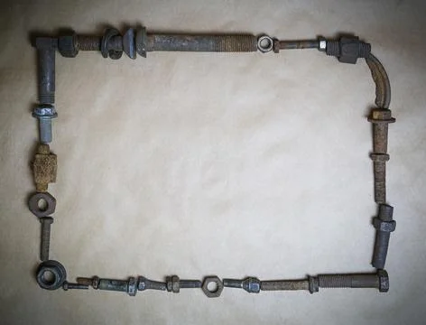 Rusty metal frame, copy space, selective focus Foto stock