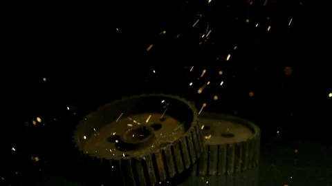 Rusty metal gears with falling industrial sparks Stock Footage 327052000