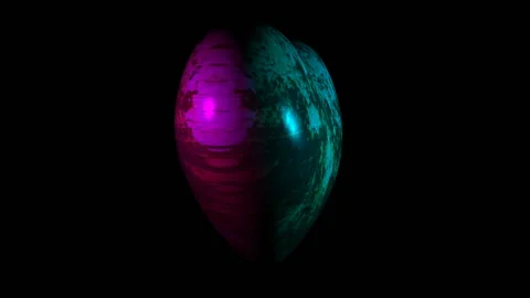 Rusty metal heart in neon rays rotates on a black background. Seamless loop. Stock Footage 99536910