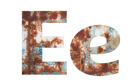 Rusty metal letter E. Old metal alphabet isolated on white background. Stock Photos