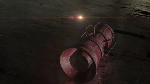 Rusty Metal Object on Dark, Cracked Floor with Lens Flare Stock Footage 309842551