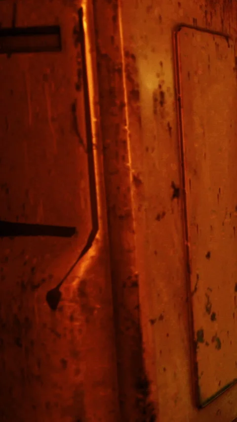 A rusty metal object glows softly in warm orange light, hinting at age and wear Stock Footage 331696917