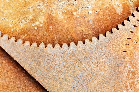 Rusty metal products with teeth cut with a plasma cutter Stock Photos