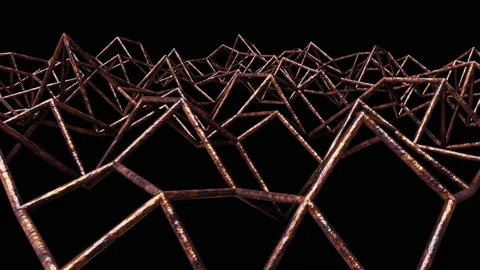 Rusty metal sticks wireframe plexus pattern looping 3D animation with alpha Stock Footage 202323595
