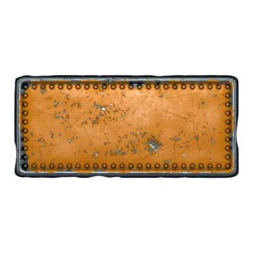 Rusty metal strip with rivets on the center against on white background 3d Illustrazione stock