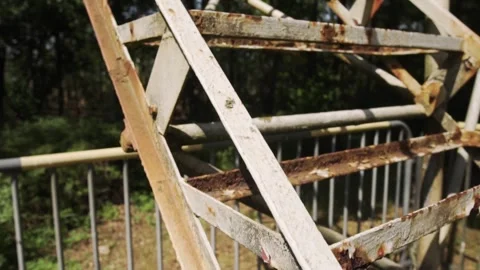 Rusty metal structure showing deterioration from elements Stock Footage 291882889