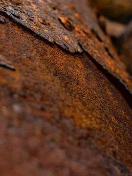 Rusty Metal Surface with Flaking Paint Chips Close Up Texture Background Stock Photos