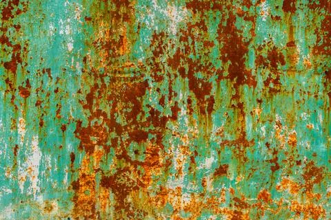 Rusty metal surface with peeling paint outdoors Stock Photos
