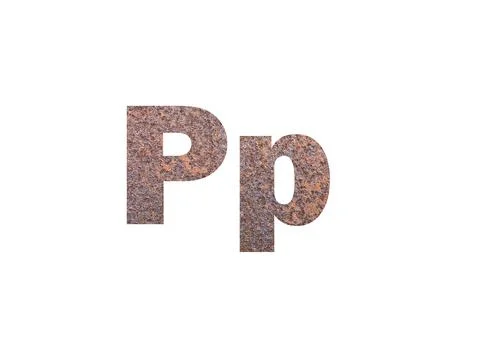 Rusty metal texture. Shot through the cut-out silhouette of the letter P Stock Photos