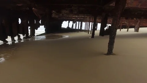 Rusty metals and beach shot Stock Footage 79707282