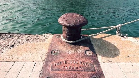 Rusty Mooring Dock With Rope, Vertical Dolly camera Stock-Footage 81719412