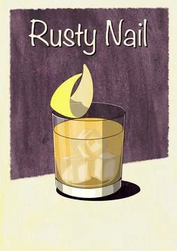 Rusty Nail Cocktail Printable Wall Art Poster Stock Illustration