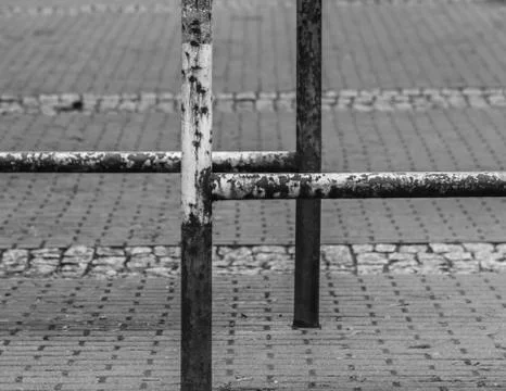 A rusty obstacle for cyclists in closeup Stock Photos