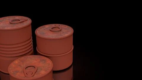 Rusty Oil Barrels In Dark Storage 3d render.. Stock Illustration