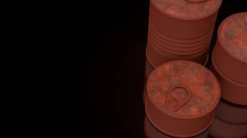 Rusty Oil Barrels In Dark Storage 3d render.. Stock Illustration