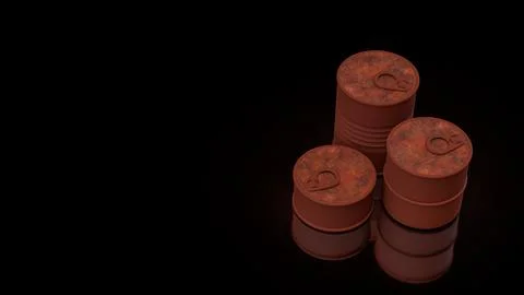 Rusty Oil Barrels In Dark Storage 3d render.. Stock Illustration