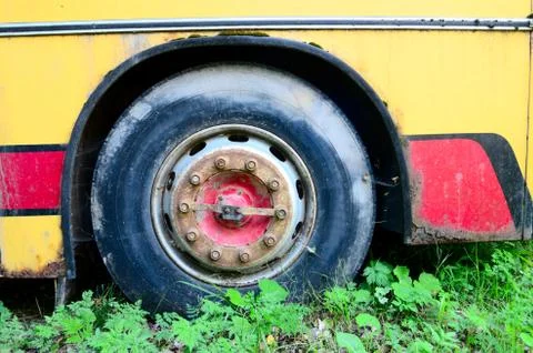 Rusty old bus wheel Stock Photos