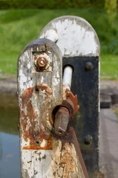 Rusty Old Canal Lock Gate Mechanism - Image Stock Photos