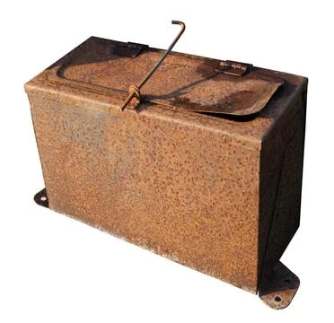 Rusty old closed vintage empty metal box for tools isolated Rusty old clos... Stock Photos