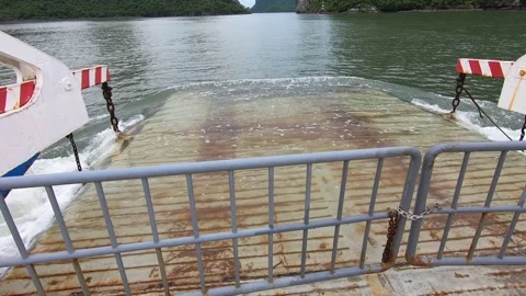 A rusty old ferry goes through the sea Stock Footage 210819082