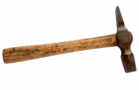 Rusty old hammer tool isolated over white. Stock Photos
