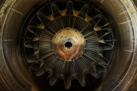 Rusty old jet engine closeup as background 스톡 사진