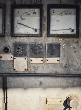 Rusty old large voltmeter and amperemeter Stock Photos