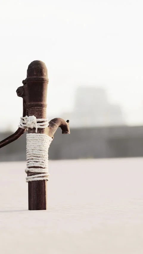 Rusty old metal water pump on sand beach Stock Footage 291518566