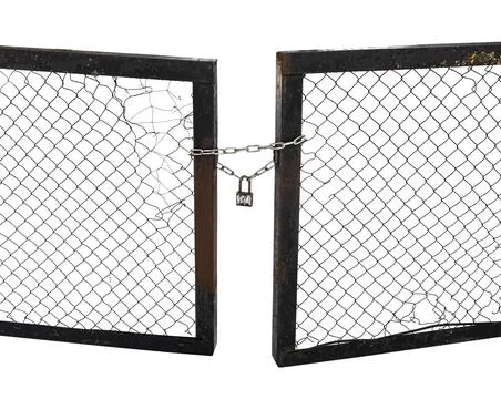 Rusty old padlock on a chain. Gate lock Stock Photos