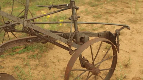 Rusty old plow farm equipment Stock Footage