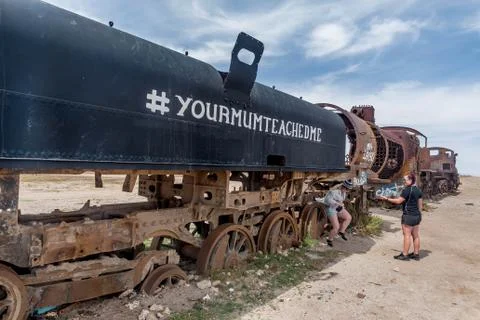 Rusty old steem train at train cemetery in Bolivia Foto stock