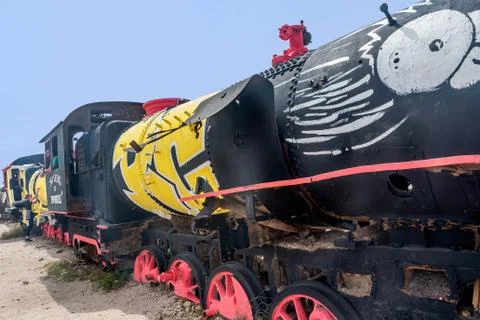 Rusty old steem train at train cemetery in Bolivia Stock Photos