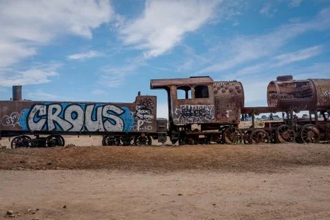 Rusty old steem train at train cemetery in Bolivia Foto stock