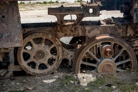 Rusty old steem train at train cemetery in Bolivia Stock Photos